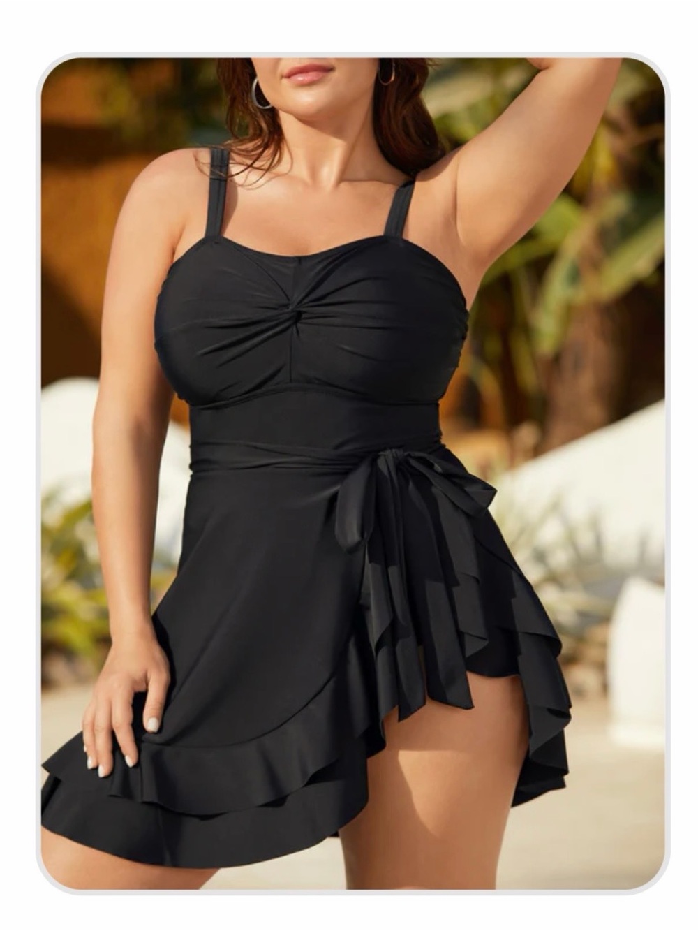 BloomChic Black Two-Piece Swim Dress with Ruffle Skirt